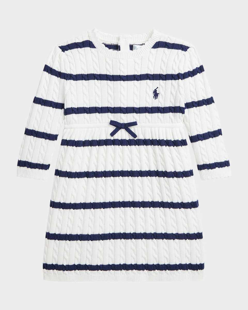 Girl's Striped Cable Knit Dress, Size 3M-